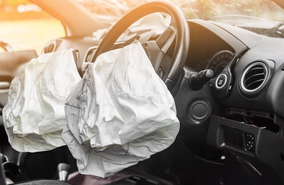 An airbag that has gone off in a car that has been in an accident in Acworth, Georgia