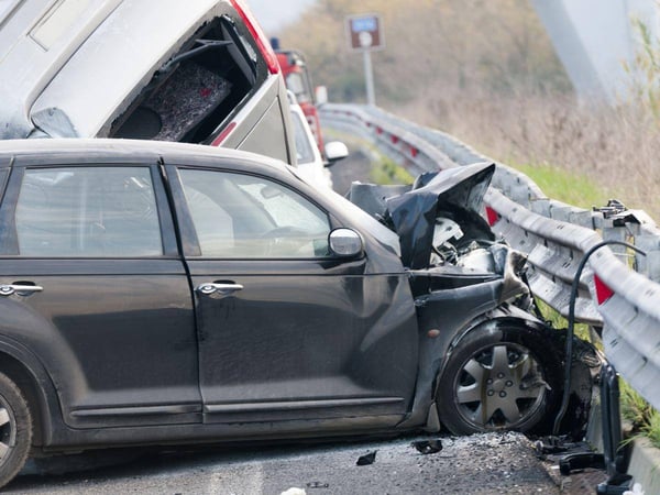 Sedan-Crashing-into-a-Guard-Rail