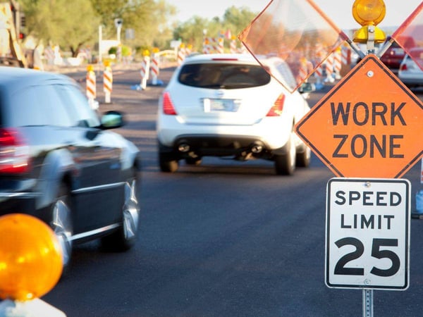 Construction Signage on a Busy Road in Atlanta